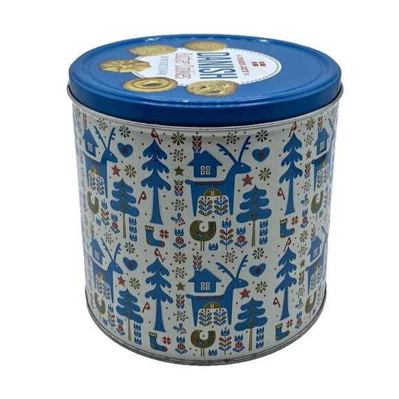 Trader Joe's Cookie Tin Empty Danish Butter Cookies Blue White Danish Christmas - Picture 2 of 15